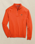 The front view of the Southern Tide Miami Hurricanes Cruiser Quarter Zip by Southern Tide - Heather Endzone Orange