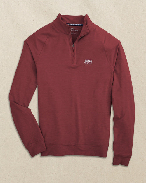 The front view of the Southern Tide Mississippi State Bulldogs Cruiser Quarter Zip by Southern Tide - Heather Chianti